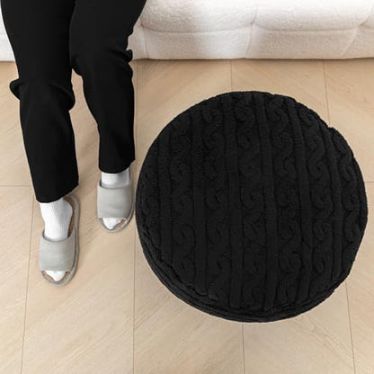 Asuprui Round Pouf Ottoman Stuffed Pouf Foot Stool Floor Chair for Living Room Bedroom Filled Boho Foam Ottoman Foot Rest for Couch 20 Diameter x 12 Height Black Pouf with Filler - color: Black Pouf With Filler