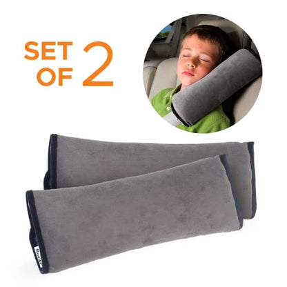 Boxiki Travel Car Seat Belt Pillows for Kids (Set of 2) Adjustable Vehicle Seat Belt Cushion for Children. Perfect for Road Trips - color: Grey