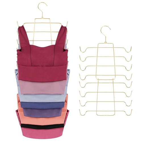ZEDODIER 4 Pack Tank Top Hanger Space Saving, Bra Hangers for Closet Organizer, Hanging Bra Organizer Tank Tops Holder with 32 Hooks, Metal Closet Organizers and Storage Small Space Solutions, Gold - color: Gold, size: 4 Pack