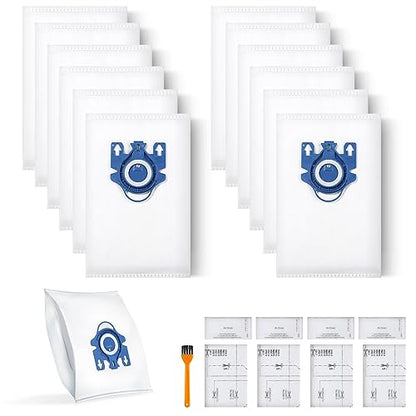 Rowhalf 12 Pack 3D Dust Bags for Miele GN C1 C2 C3 S2 S5 S8 Vacuum | Also fits S400i/S600; includes 4 MP+4 AC filters; 3D pleated design for higher capacity, lasting suction power