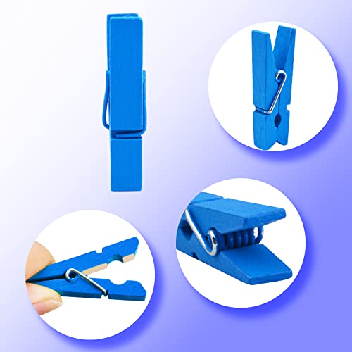 Jdesun 50pcs Blue Wood Clips Mini Clothespins Wooden Utility Paper Photo Clips Laundry Clothespin Peg Pins Craft Clip for Hanging Pictures Clothing DIY Handmade Projects - color: Blue(wood)