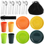 Evanda Camping Cutlery Set, Reusable Light Weight Mug, Plate and Stainless Steel Cutlery Set with Black Bag, Dishwasher Safe - color: 3.4 Person