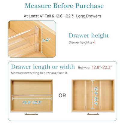 Vtopmart 4 Pack 4" Regular Upgrade Drawer Dividers for Clothes, 12.8"-22.3" Expandable Dresser Drawer Organizer, Clear Plastic Separators for Dresser, Baby Clothing, Underwear, Cosmetic, Toiletries - size: Regular-4" without Inserts
