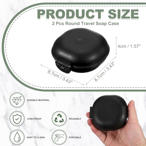 uxcell 2 Pcs Travel Soap Case, Portable Travel Soap Box Waterproof Holder Case, Airtight Dish Container with Lid for Shower Bathroom Outdoor Home Gym Hiking (Round, Black) - color: Black