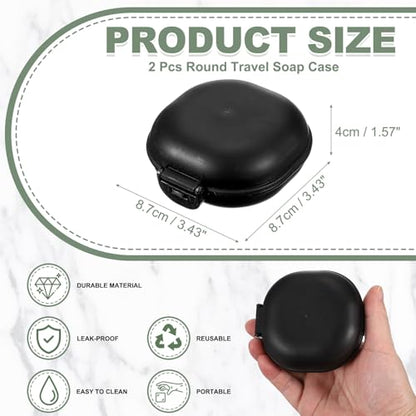uxcell 2 Pcs Travel Soap Case, Portable Travel Soap Box Waterproof Holder Case, Airtight Dish Container with Lid for Shower Bathroom Outdoor Home Gym Hiking (Round, Black) - color: Black