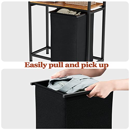 Furnulem 4 Tiers Laundry Hamper with Shelf and Hooks, Tall Laundry Basket Sorter with 2 Removable Bags, Double Clothes Hampers Organizers for Bathroom Bedroom