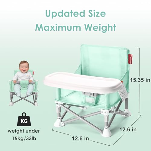 Tiny Marvels Baby Chair, Portable & Foldable for Travel & Beach, Ages 6M-3Y | BPA-Free Material, 3-Point Harness, 3-in-1 Baby Chair, Removable Tray & Carry Bag, Sturdy with Reinforcement, Non-Slip Feet - color: Green