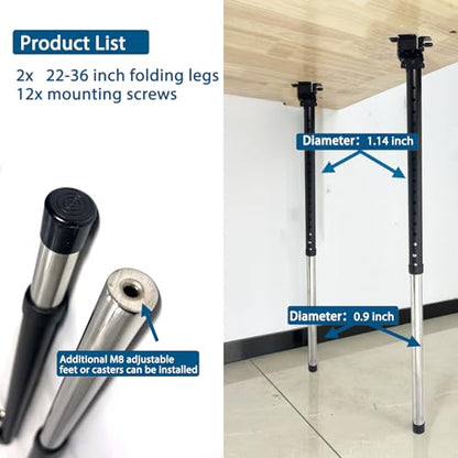 Benbuoo Adjustable Folding Table Legs 22-36", Heavy Duty Metal, Set of 2 | Height Adjustable, Foldable, Sturdy | for DIY Desks, Computer Tables, Office Workstations, RV Camping, Outdoor Furniture - size: R22''-36'' 2pcs
