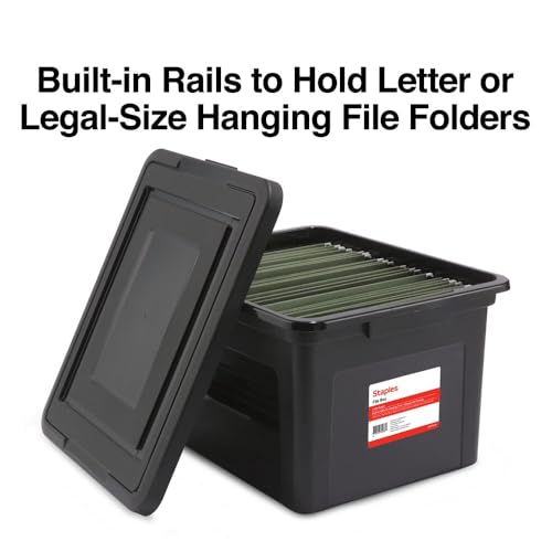 STAPLES File Box Plastic File Box Snap, Letter/Legal Size, Black, 2/Pack - color: Black, size: 2 Pack, style: Box (Snap Lid)
