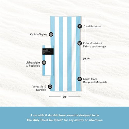 Nomadix Original Towel - Perfect for Beach, Pool, Travel, Camping, Yoga - Made with Recycled Materials - Super Absorbent - Sand Resistant - Classic Cabana Pale Blue- 72.5x30 - color: Cabana Pale Blue