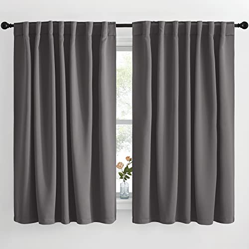 NICETOWN Blackout Curtain Panels Window Draperies - (Grey Color) 62x63 inch, 2 Pieces, Insulating Room Darkening Blackout Drapes for Doorway Shower Bathroom Laundry Room Bifold Door - color: Grey, size: 62"W x 63"L (Pack of 2)