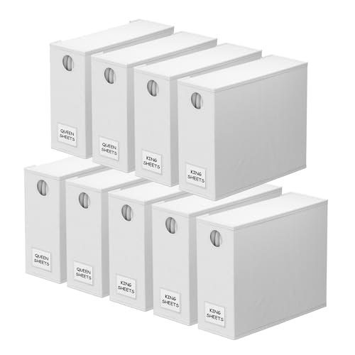 SpaceAid 9 Pack Bed Sheet Organizers and Storage, Foldable Sheet Organizer with Window for Linen Closet, Set Folder Keeper for Queen & King Size Bedding Storage (White) - color: White, size: 9 pcs