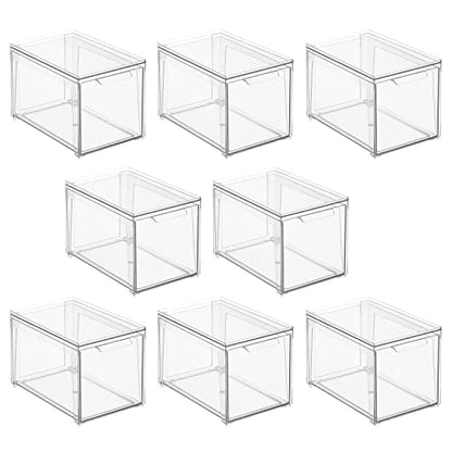 mDesign Plastic Stackable Bathroom Storage with Pull Out Bin Organizer Drawer for Cabinet, Vanity, Shelf, Cupboard, Cabinet, or Closet Organization - Lumiere Collection - 8 Pack - Clear - size: 12 x 8 x 8 (Pack of 8)