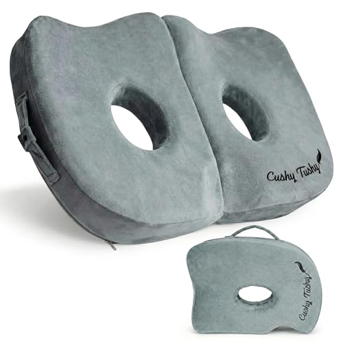 Cushy Tushy Seat Cushion | Premium Foldable Sit Bone Cushion for Pressure Relief, Hip, Hamstrings & Sciatica Comfort | Butt Pillow | Ergonomic Ischial Tuberosity Support for Home, Office & Driving - color: Grey, size: Sitbone
