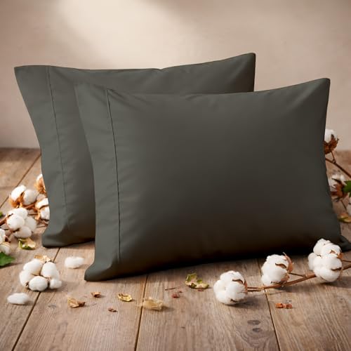 Pillow Cases - Set of 2, Dark Grey Solid Standard/Queen (20" X 30") - Pillow Covers Made of 100% Cotton - 300 Thread Count Super Soft and Breathable Sateen Weave Pillowcases. - color: Dark Grey Solid, size: Standard/Queen (20"X30")