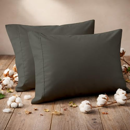 Pillow Cases - Set of 2, Dark Grey Solid (20" X 28") - Pillow Covers Made of 100% Cotton - 300 Thread Count Super Soft and Breathable Sateen Weave Pillowcases. - color: Dark Grey Solid, size: (20"X28")