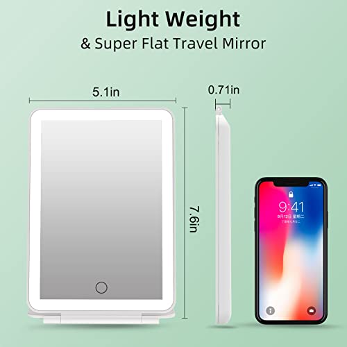 FUNTOUCH Rechargeable Portable Makeup Mirror with 72 LED Lights, Travel Lighted 1X/5X Magnification, 3 Color Lighting,Dimmable Touch Screen, Tabletop Folding Cosmetic Lights - color: Bright White