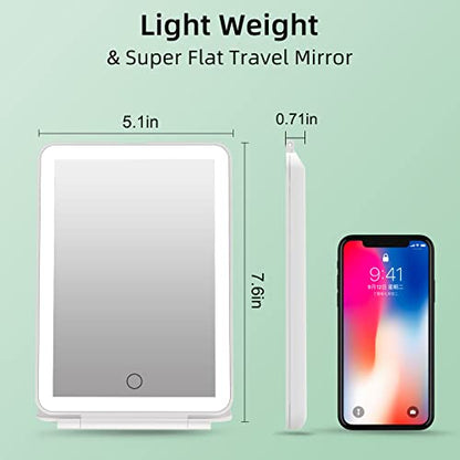 FUNTOUCH Rechargeable Portable Makeup Mirror with 72 LED Lights, Travel Lighted 1X/5X Magnification, 3 Color Lighting,Dimmable Touch Screen, Tabletop Folding Cosmetic Lights - color: Bright White
