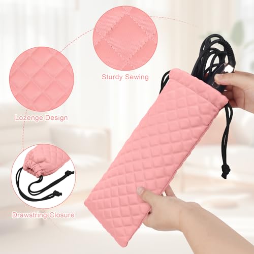 Professional Hot Hair Tools Organizer Cover Bag Heat Resistant Travel Drawstring Storage Case Pouch for Curling Iron, Flat Iron, Hair Straightener and Styling Tool(14.2" x 5.9") - color: Pink