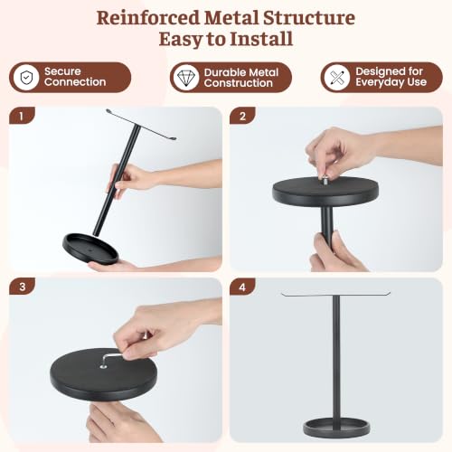 Stainless Steel Hand Towel Holder with Storage Tray for Bathroom Countertop | Weighted base with anti-slip pads keeps towels stable while the tray neatly stores jewelry, watches and essentials. - color: Black-1p（with Tray）