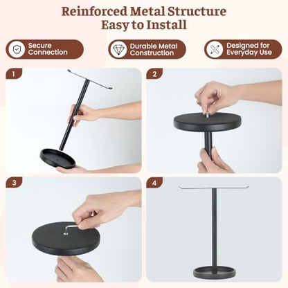 Stainless Steel Hand Towel Holder with Storage Tray for Bathroom Countertop | Weighted base with anti-slip pads keeps towels stable while the tray neatly stores jewelry, watches and essentials. - color: Black-1p（with Tray）