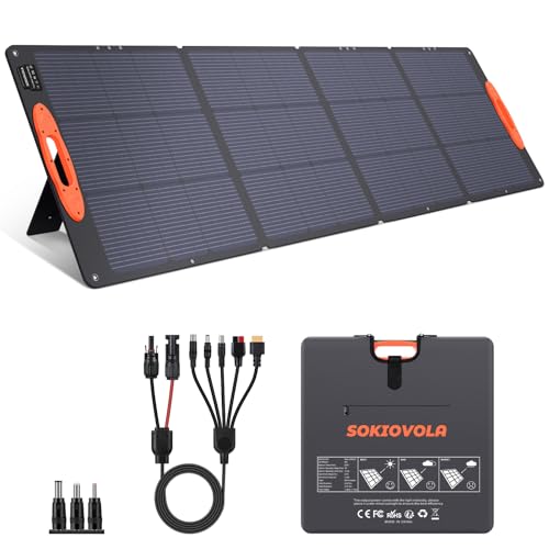 SOKIOVOLA N-Type 16BB 220W Portable Solar Panel for EF/Jackery/Bluetti/Anker Power Station, IP68 Waterproof Foldable Solar Panel ETFE 25% High Efficiency for Outdoor Camping RV Trip - color: 220 Orange