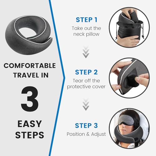 Neck Pillow Airplane,100% Pure Memory FoamTravel Neck Pillow Travel Neck Support Ergonomic &Portable Design Best for Sleeping Plane Car Train Office Flight