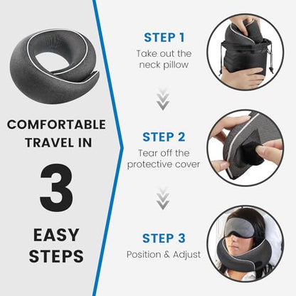 Neck Pillow Airplane,100% Pure Memory FoamTravel Neck Pillow Travel Neck Support Ergonomic &Portable Design Best for Sleeping Plane Car Train Office Flight