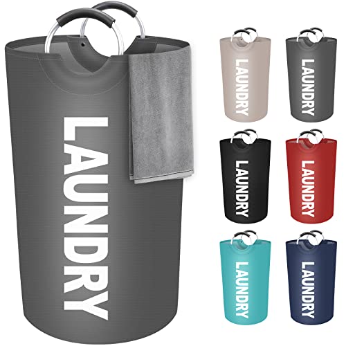 StorageRight 90L Large Laundry Basket, Laundry Hamper, Dirty Clothes Hamper for Laundry, Collapsible, Waterproof Laundry Baskets with Foam Protected Aluminum Handles for Laundry, Dorm, Family (Grey) - color: Grey, size: 90L