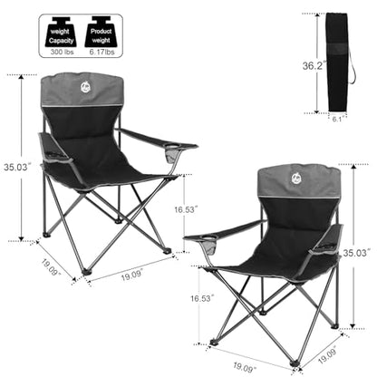 Northroad Outdoor Camping Chair Set of 3,Folding Padded Camp Chair w/1 Sofa,2 Single Chairs,Collapsible Conversation Set for Family Patio, Beach (Black) - color: Black, style: no table