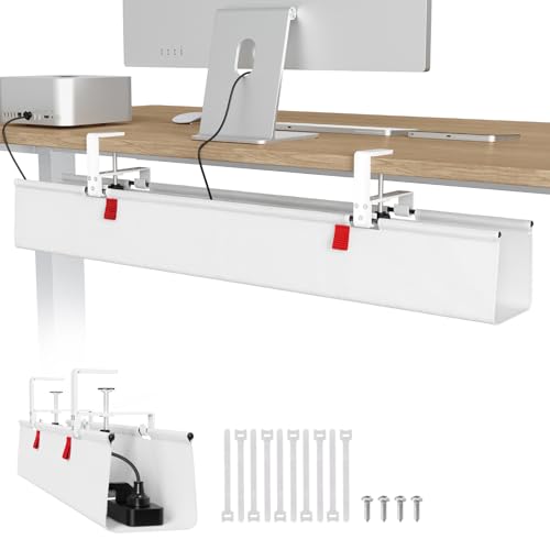 Univivi No Drill Under Desk Cable Management Tray, 36" Cord Organizer for Table, Clamp/Screw Mount Desk Cable Management, Premium Fabric Cable Management Tray for Office, Home - color: White, size: 36"L x 5.5"W