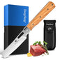 ZhengSheng Folding Chef Knife with Nylon Pouch 4.8” Ultra Sharp 440A Stainless Steel Blade Natural Olive Handle Pocket Foldable Japanese Style Kitchen Knife for Outdoor Camping BBQ trip Cooking. - color: #4 Natural Olive Handle - Black Nylon Pouch
