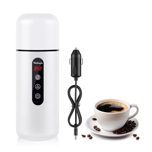 Car Electric Kettle,Portable Travel Kettle,12V/24V Car Coffee Warmer,420ML Hot Water Heater with Built-in Magnetic Induction Stirring,Small Mini Hot Water Boiler for Tea Coffee Milk - color: White