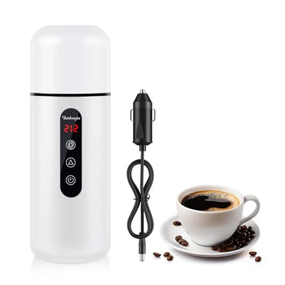 Car Electric Kettle,Portable Travel Kettle,12V/24V Car Coffee Warmer,420ML Hot Water Heater with Built-in Magnetic Induction Stirring,Small Mini Hot Water Boiler for Tea Coffee Milk - color: White