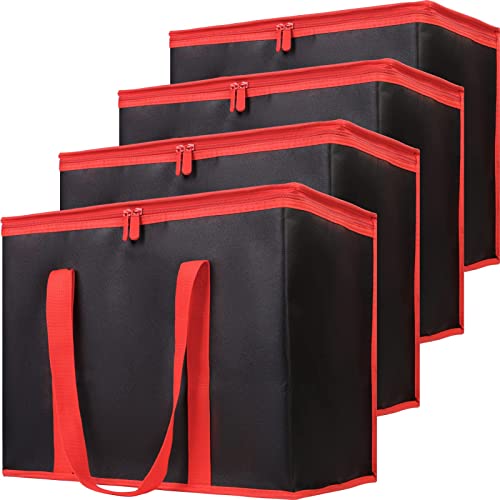Bodaon odaon 4-Pack Insulated Reusable Grocery Shopping Bags, X-Large Picnic Cooler Bag Cold, Black with Red Edge - color: Black-Red Edge, size: X-Large