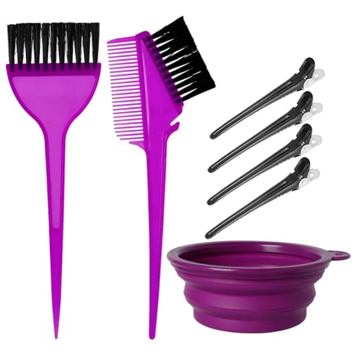 Hair Dye Color Brush and Bowl Set, Color Bowl Brushes Tool Mixing Bowl Kit Tint Comb for Hair Tint Dying Coloring Applicator (Purple) - color: Purple