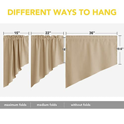 NICETOWN Room Darkening Rod Pocket Kitchen Tier Curtains - Tailored Scalloped Valance Swags (Biscotti Beige, 2 Pieces, 72 inches Wide Combined, 36 inches Long) - color: Biscotti Beige, size: 36"W x 36"L (Pack of 2)