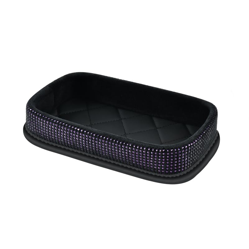 Car Dashboard Storage Box Loose Items Organizer - Suitable For Car, Office, Living Room, Dining Room And Other Scenarios (purple rhinestones) - color: purple rhinestones