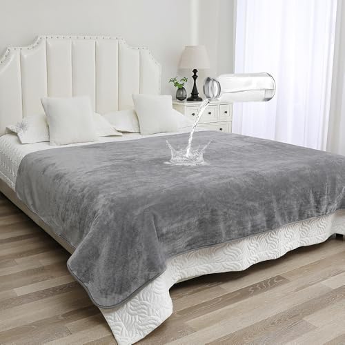 Waterproof Bed Blanket - Reversible Sherpa Throw with Leak-Resistant TPU Layer - 80“x60” Stain Resistant, Machine Washable Bed Protector for Couch, Bed & Pets - color: Lightgray, size: 80"Lx60"W