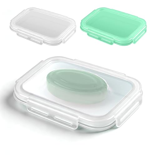 2-Pack Leakproof Travel Soap Case with Lid, Portable Soap Holder, Silicone Soap Container, Compact Soap Box for Bathroom, Shower, Gym, Camping, Hiking, Keeps Bags Dry and Clean (White&Green) - color: White&green