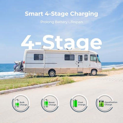 Renogy Wanderer 10A Solar Charge Controller - 12V/24V PWM Auto-Detect, LCD Display, USB & Lithium Support for RV Marine Off-Grid - size: 10A Standard
