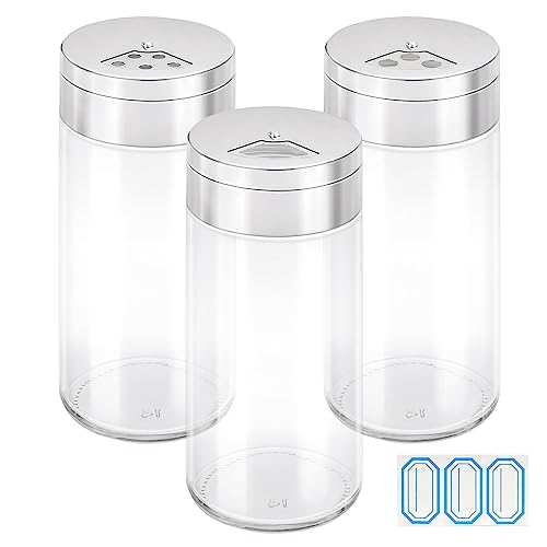 Segarty Spice Jar with Shaker Lids, 3 Pack 6 oz Spice Jars with Adjustable Pour Large Holes for Herbs Grains, Empty Glass Spices Bottles Seasoning Containers Clear Salt Pepper Shakers - size: 6oz / 190ml