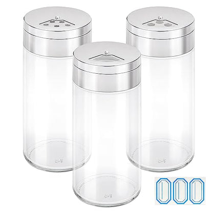 Segarty Spice Jar with Shaker Lids, 3 Pack 6 oz Spice Jars with Adjustable Pour Large Holes for Herbs Grains, Empty Glass Spices Bottles Seasoning Containers Clear Salt Pepper Shakers - size: 6oz / 190ml