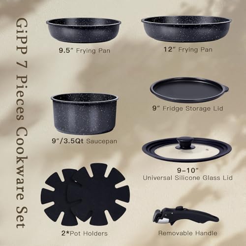 GiPP Ceramic Pots and Pans Set Non Stick, Nonstick Detachable Handle Cookware Sets, Healthy Non Toxic PFAS PFOA & PTFE Free, Dishwasher ＆Oven Safe, Induction Kitchen Pot and Pan, 8 Piece Grey - color: Dark Gray, size: 0802