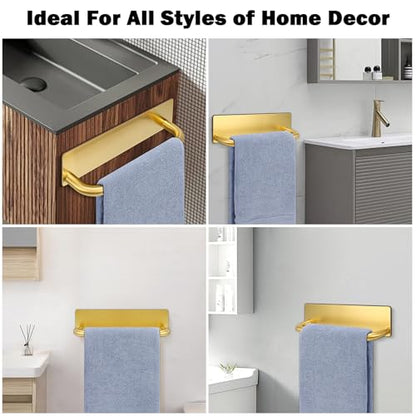 Livabber Self Adhesive Hand Towel Holder- 304 Stainless Steel Hand Towel Bar for Bathroom Kitchen Stick on Wall, Towel Ring No Drilling, 9 Inch (Gold) - color: Gold