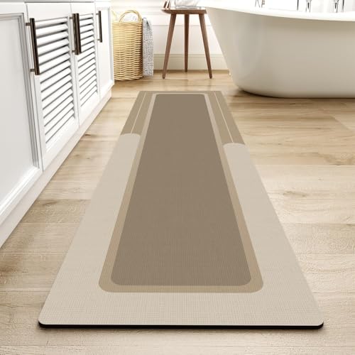 MontVoo-Bath Mat Rug Long Non Slip Super Absorbent Bathroom Runner Stain Resistant Quick Dry Thin Bathroom Mat Fit Under Door-24"x70",Beige - color: Beige, size: 24"x70"(rectangular)