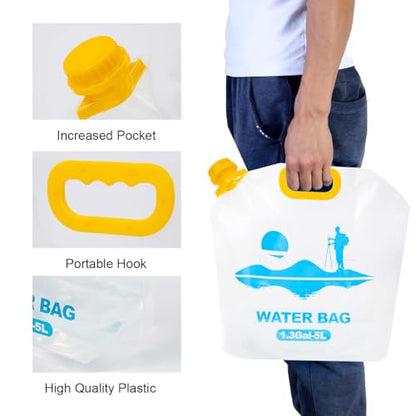 Collapsible Emergency Water Container Bag,WaterStorageCube,Flat Folding,BPA Free Food Grade,Clear Plastic Storage Jug for Camping Hiking Backpack,No-Leak Freezable,Water Bottle 1.3 Gallon/2pcs - size: 166.4 Ounces