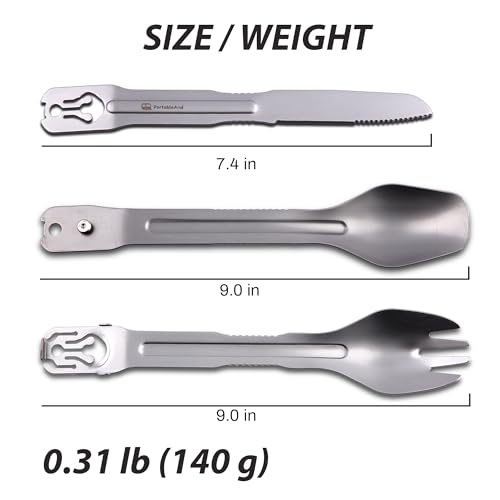 Camping Cooking Utensils with Built-in Tongs, 4-in-1 Camping Utensil Set, Spoon, Fork & Knife in One, Compact Stainless Steel Flatware for Camping, Backpacking, Hiking, Picnic, RV & Travel (1-Pack)