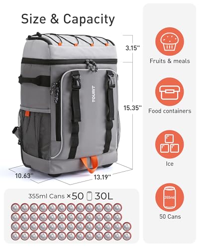 TOURIT Insulated Rolling Cooler Backpack, Leakproof Waterproof Beach Cooler Bag with Wheels and Handle, Outdoor Camping Picnic Travel - color: 02-Black, style: 50 Cans