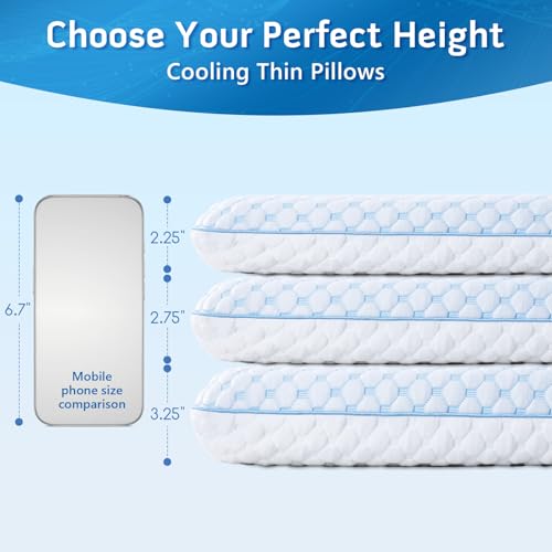 Flat Pillow for Stomach and Back Sleepers, Ultra Thin Pillow for Sleeping, Cooling Gel Slim Stomach Sleeping Pillows for Shoulder Neck Pain Relief, Low Profile Memory Foam Pillows 2.75-inches - size: 2.75"H (Standard) Ultra Slim